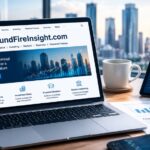 FundFireInsight.com finance website displayed on a laptop with investment charts and financial research elements