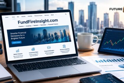 FundFireInsight.com finance website displayed on a laptop with investment charts and financial research elements