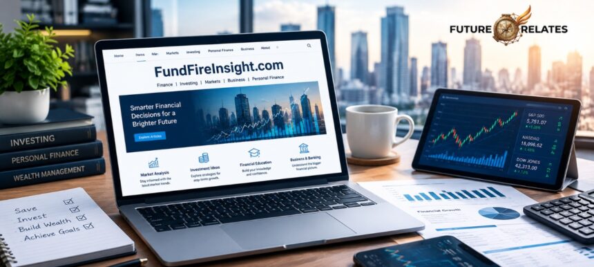 FundFireInsight.com finance website displayed on a laptop with investment charts and financial research elements